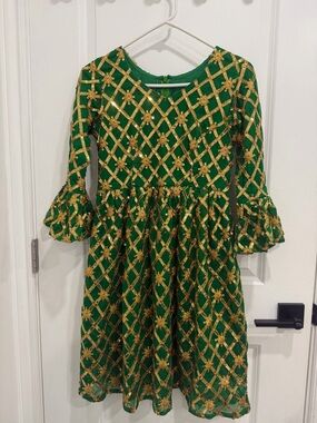 Girls' Green and Gold Party Dress